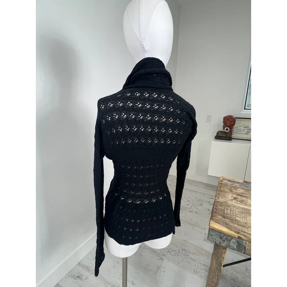 Y2K Cardigan Sweater Cowl Neck High Lo Open Knit‎ Sweater - Picture 4 of 7